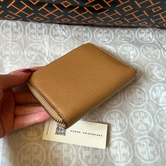 Tory Burch Britten Medium Wallet Tiramisu Gold Tan Brown